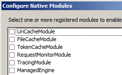 Screenshot that shows the Configure Native Modules dialog box.
