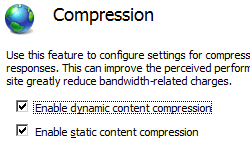 Screenshot shows Compression pane with Enable dynamic content compression and Enable static content compression boxes both selected.