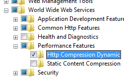Screenshot that shows H t t p Compression Dynamic selected for Windows Vista or Windows 7.