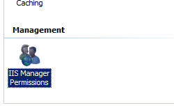 Screenshot that shows I I S Manager Permissions selected in the Home pane.
