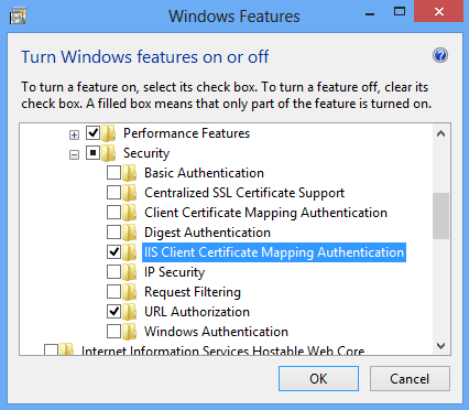 Screenshot of the I I S Client Certificate Mapping Authentication folder being highlighted and selected.