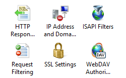 Screenshot that shows the Home pane in Internet Information Services Manager.