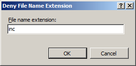 Screenshot of the Deny File Name Extension dialog box, showing the O K option.