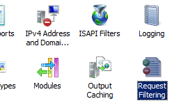 Image of Request Filtering application highlighted in Default Web Site Home.