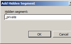 Screenshot of Add Hidden Segment dialog box showing the relative path entered in the Hidden Segment field.