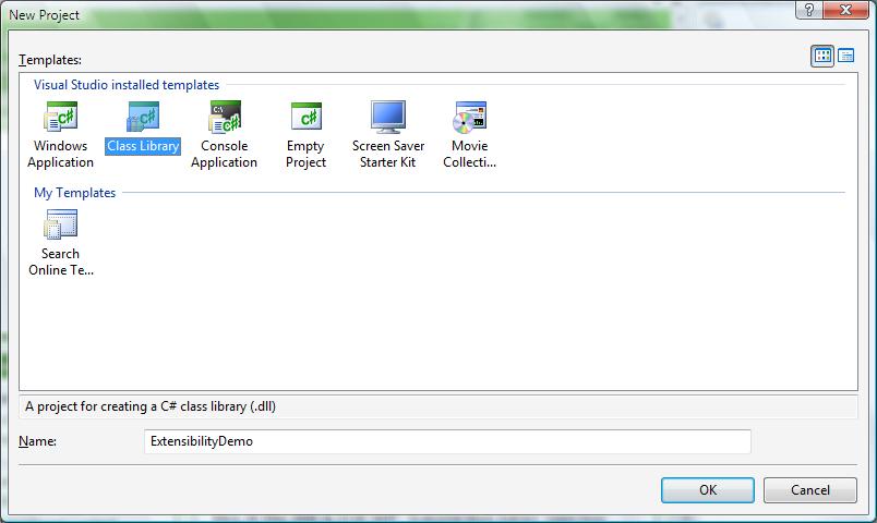 Screenshot of the New Project window. The Class Library icon is selected.