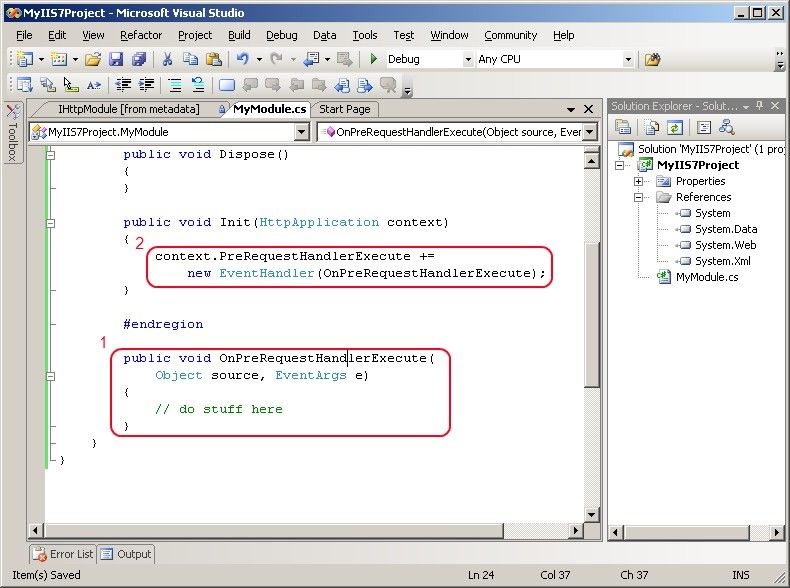 Implement IHttpModule.Init() in Visual Studio