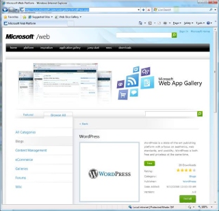 Screenshot of the Microsoft Web App Gallery displaying the submitted metadata.