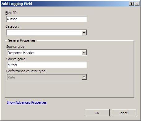 Screenshot of the Add Logging Field dialog box.