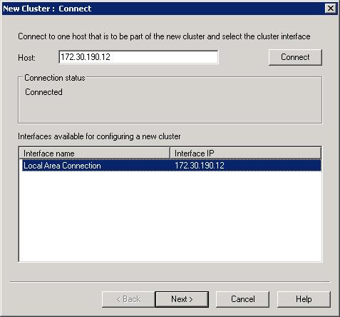 Screenshot of the New Cluster dialog showing an I P address in the host input box.