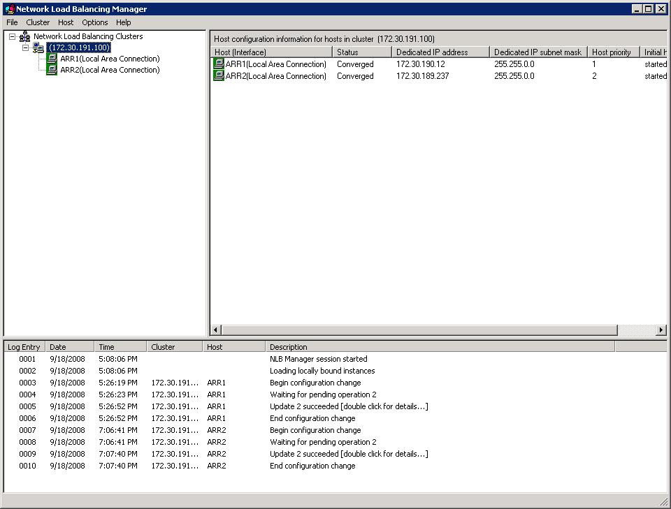 Screenshot of the Network Load Balancing Manager window.