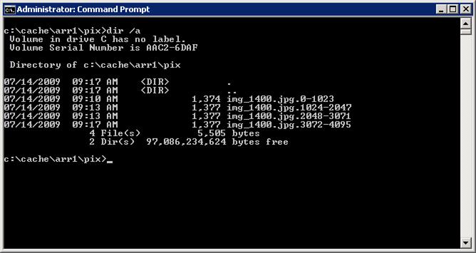 SCreenshot of the Administrator Command Prompt. The directory of byte dash range requests are listed.