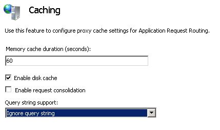 Screenshot of Caching dialog, with Ignore query string default setting selected in Query String Support drop down.