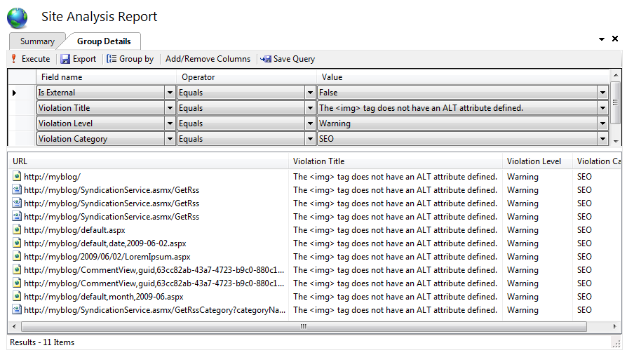 Screenshot showing a pre-built report in a new query page.