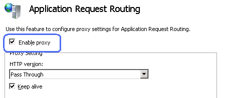 Screenshot of the Application Request Routing page. Enable proxy is highlighted and selected.
