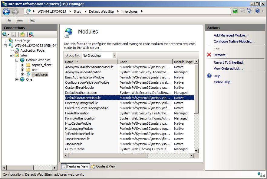 Modules List in IIS Manager