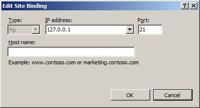 Screenshot of the Edit Site Binding dialog with the default I P address and Port number.