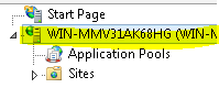 Screenshot of the I I S Manager dialog box. The Server node in the navigation window is shown. The W I N dash M M V three one A K six eight H G option is highlighted.