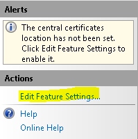 Screenshot of the Actions pane. The Edit Feature Settings button is highlighted.