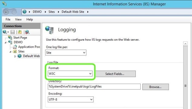 Select W3c logging file format