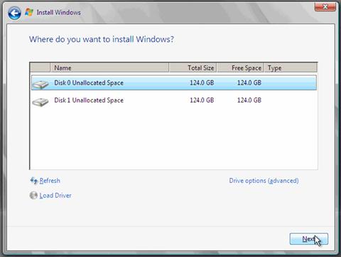 Screenshot of the Install Windows dialog box.