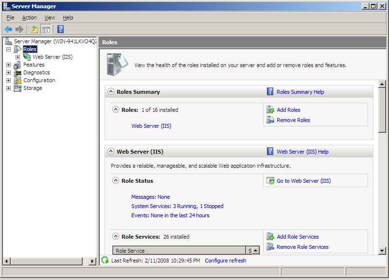 Screenshot of the Server Manager window.