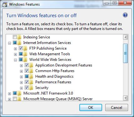 Screenshot of the Windows Features dialog.