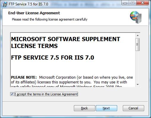 Screenshot that shows the end-user license agreement.