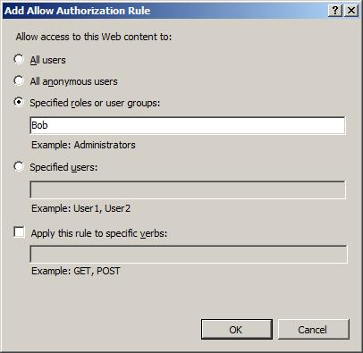 Screenshot showing Add Allow Authorization Rule panel with Specified users selected.