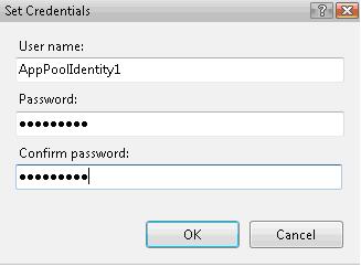 Screenshot of the Set Credentials dialog, showing the User name, Password, and Confirm password fields.