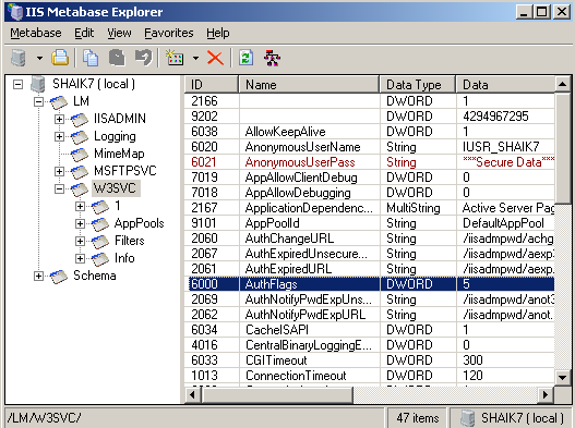 Screenshot of the I I S Metabase Explorer screen, showing an M B Explorer tool being highlighted.