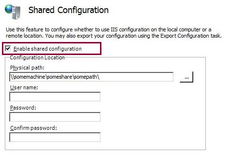 Screenshot of Shared Configuration dialog box with Enable Shared Configuration highlighted.