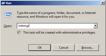 Screenshot showing adding a server name in the I I S Manager Open menu.