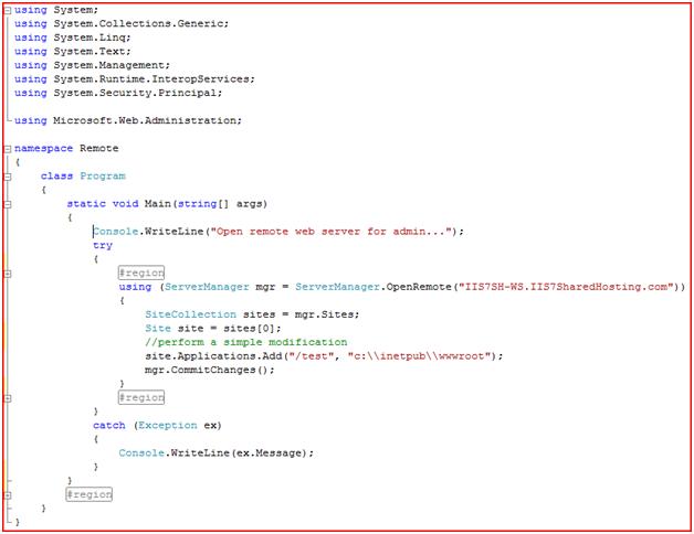 Screenshot that shows the code snippet demonstrating the use of Open Remote.
