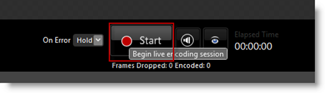Screenshot of the Start broadcasting option in Microsoft Expression Encoder.