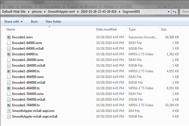 Screenshot of File Explorer showing the video files in the Smooth Streaming module folder.
