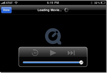Screenshot of the Play button being displayed along the QuickTime player.