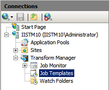 Screenshot of the I I S Manger page. In the Connections pane Job Templates is highlighted.