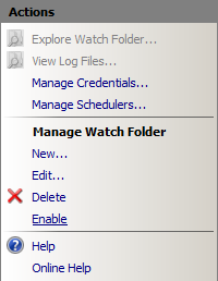 Screenshot of the Actions pane. The Enable button is selected.