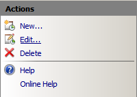 Screenshot of the Actions pane. The Edit button is located under New.