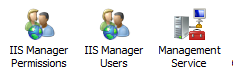 Screenshot of the I I S Manager Permissions icon, I I S Manager Users icon, and Management Service icon.