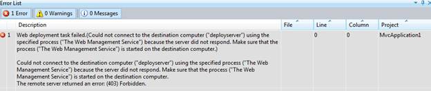 Screenshot of the Error List screen in Visual Studio.