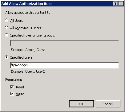 Screenshot of the Add Allow Authorization Rule dialog box.