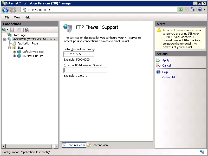 Configuring FTP Firewall Settings in IIS 7 | Microsoft Learn