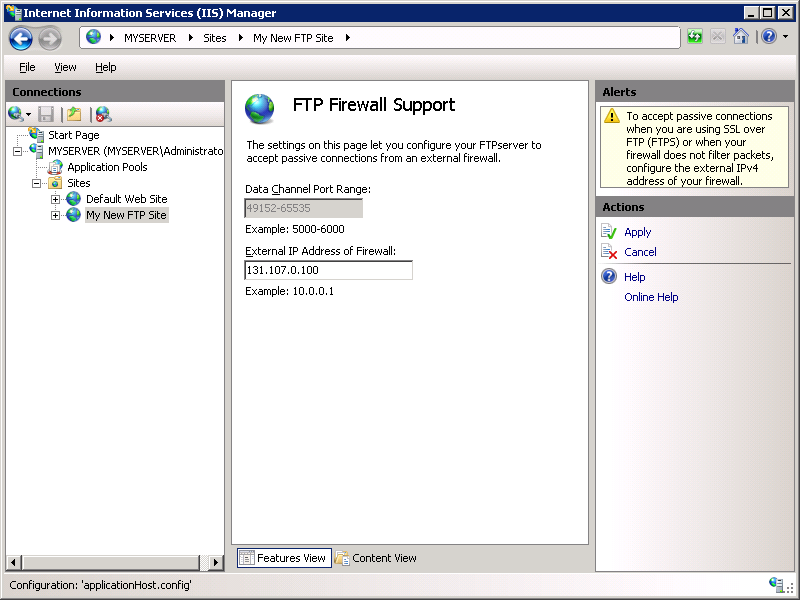 Configuring FTP Firewall Settings in IIS 7 | Microsoft Learn