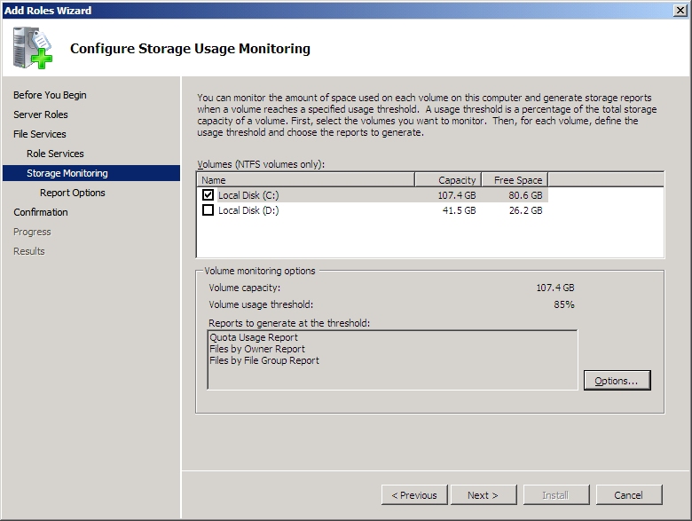 Screenshot of the Configure Storage Utilization Monitoring page, showing the Next option.