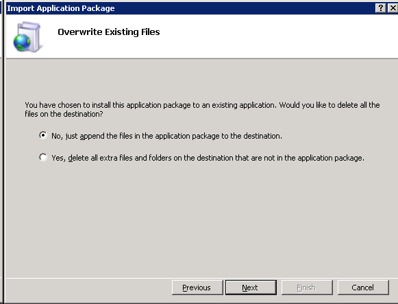 Screenshot of the Overwrite Existing Files screen with a focus on the Next option.