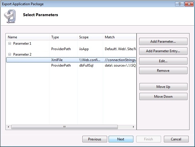Screenshot of the Export Application Package dialog with a focus on the Next option.