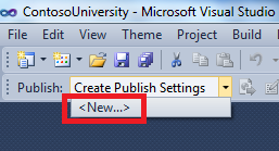 Screenshot of the Microsoft Visual Studio application's Publish drop-down menu, with the New option being highlighted.