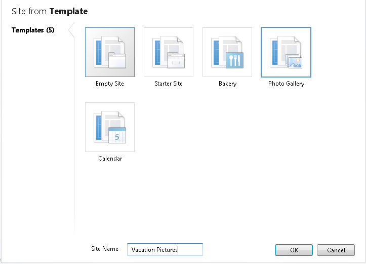 Screenshot shows the Site from Template folder with its templates.